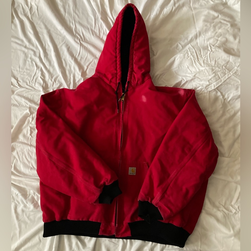 Vintage Carhartt Hooded Red Workwear Jacket 3x J140 Red